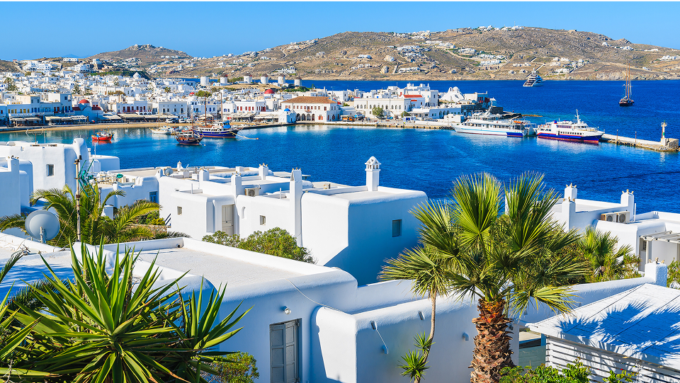 Greek city with yachts in the background