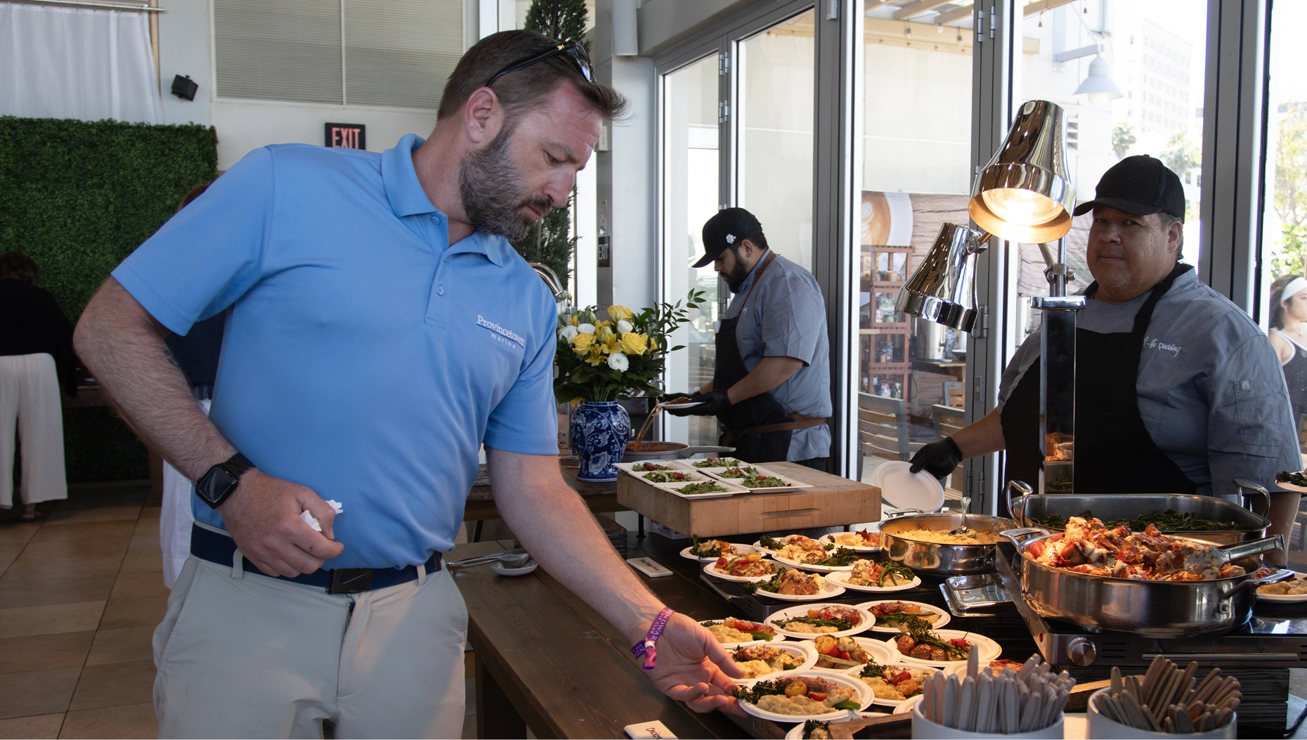 Diverse food and beverage offerings at Palm Beach International Boat Show including seafood, international cuisine, and specialty bars