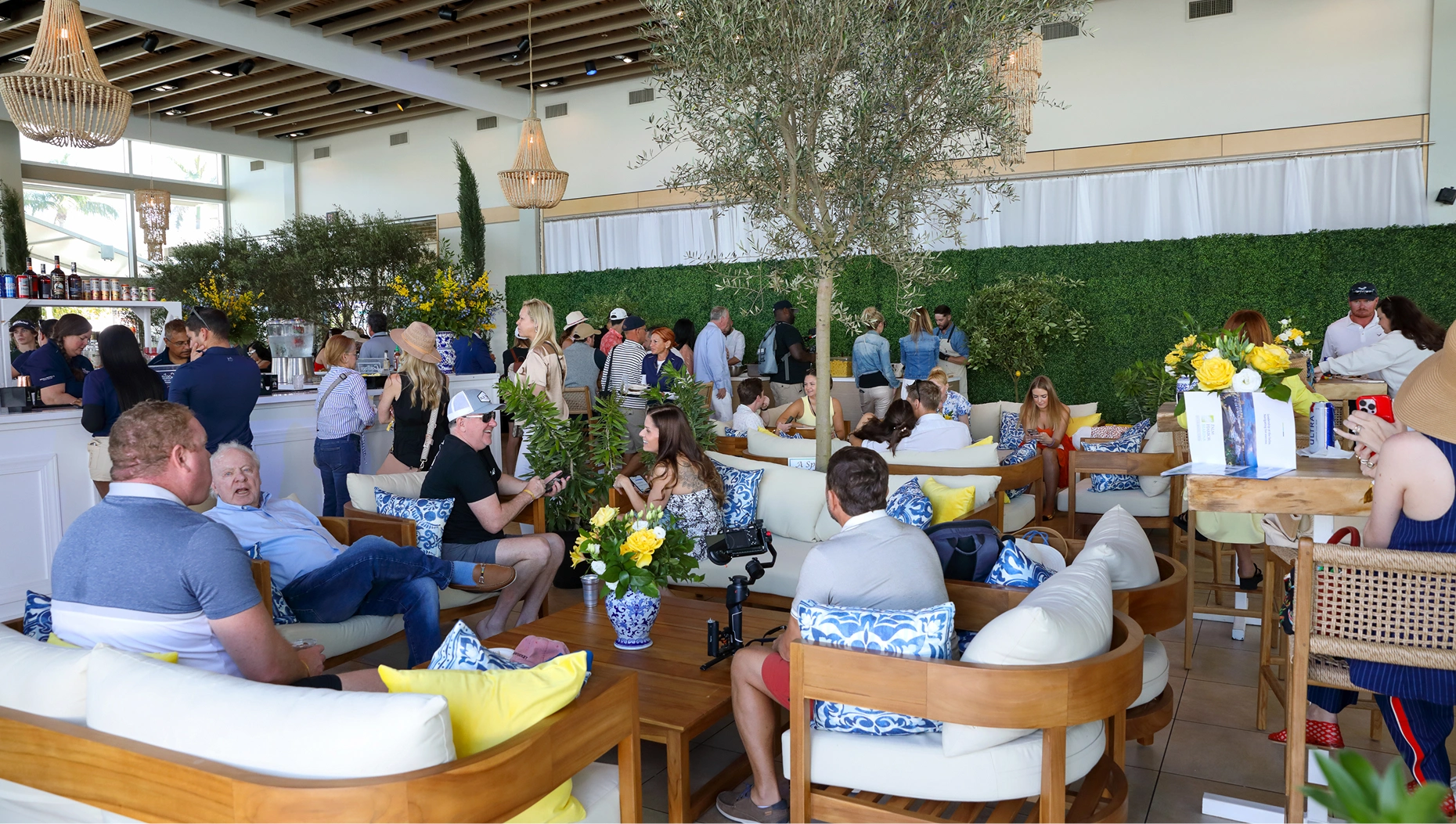 Elegant VIP lounge area at Palm Beach International Boat Show with premium seating, open bar, and waterfront views